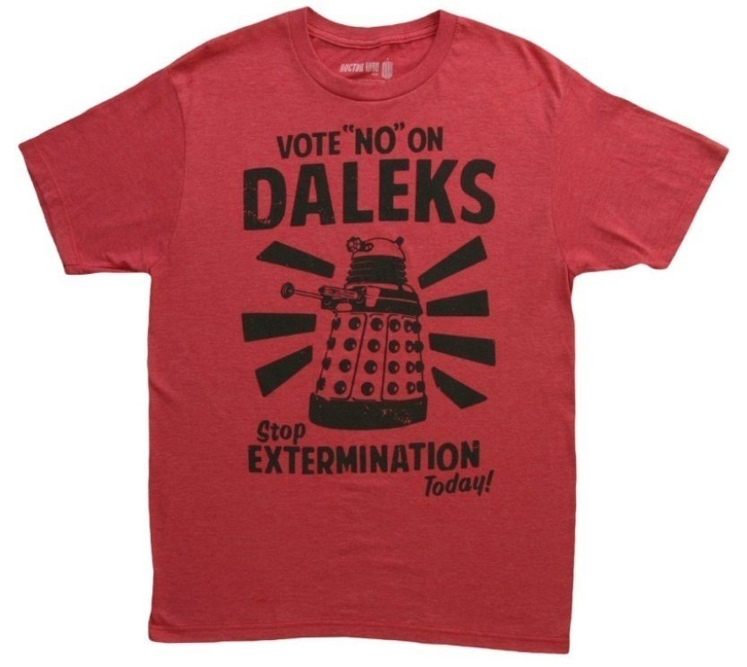 10 Things You Didn't Know about Doctor Who doctor-who-vote-no-on-daleks-tshirt-front