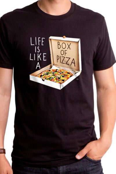 LIFE IS LIKE A BOX OF PIZZA MEN’S T-SHIRT