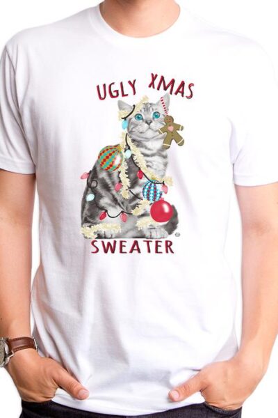 UGLY CHRISTMAS CAT SWEATER MEN’S T-SHIRT