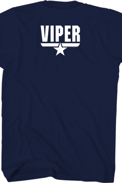 This Top Gun shirt features the movie logo on the front with the call name of “Viper” on the back. In the popular movie Top Gun, Viper flew with Tom Cruise’s father.