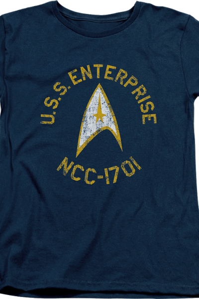 Womens Blue Distressed USS Enterprise Star Trek Shirt