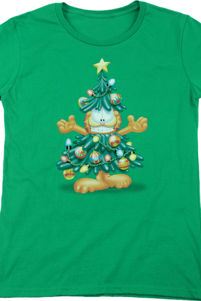 Womens Christmas Tree Garfield Shirt