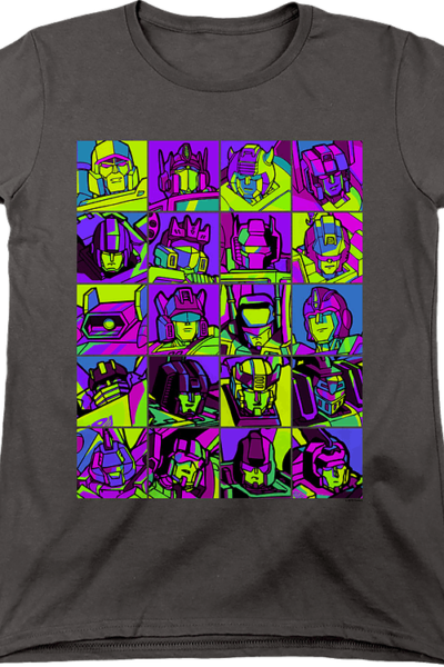 Womens Neon Pop Art Robot Collage Transformers Shirt