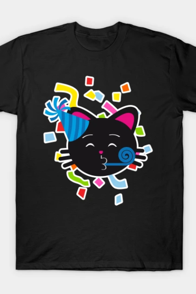 One Tooth Black Cat Partying Kitten Face T-Shirt