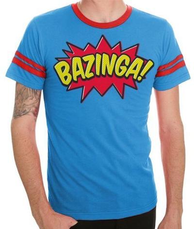 Comic Book Type Bazinga Striped Sleeves Blue Adult T-shirt