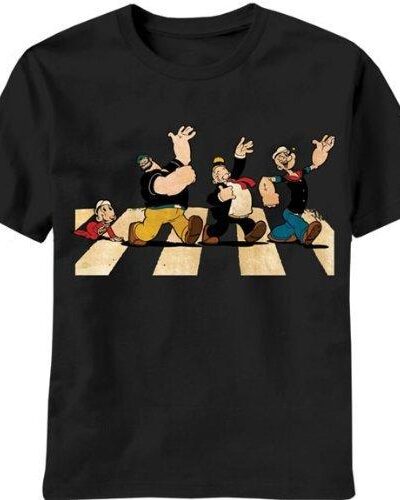Popeye the Sailor Man Single File Line Adult Black T-shirt