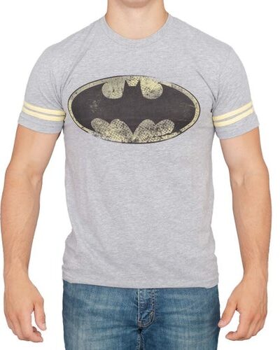 Batman Distressed Logo Striped Sleeves T-shirt