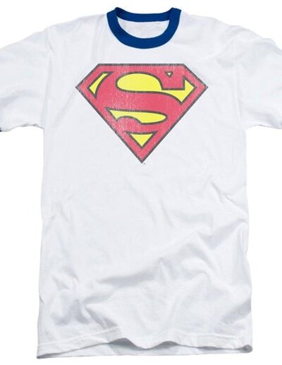 Superman Retro Logo White With Blue Ringers T-shirt