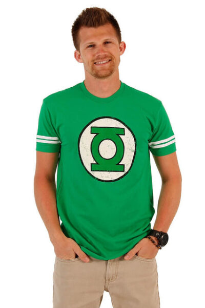 Green Lantern DISTRESSED Logo With Striped Sleeves T-shirt