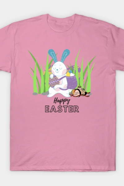 Happy easter bunny rabbit grass easter eggs illustration T-Shirt