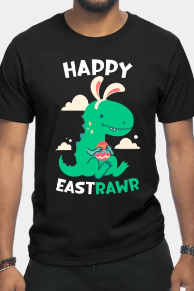 Kids Happy Eastrawr Trex Easter Bunny Egg Funny Dinosaur T-Shirt