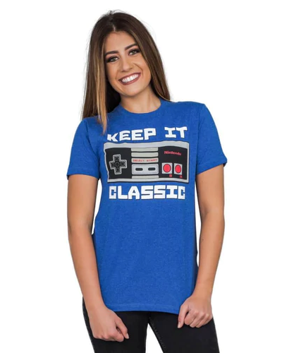 Nintendo Keep It Classic Controller Adult Royal Heather Blue T-Shirt