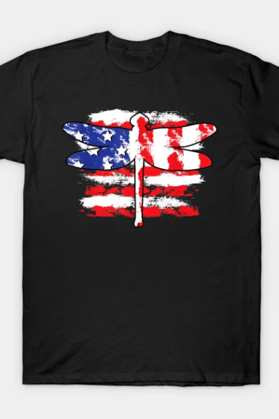 4th of July Patriotic Dragonfly with US American Flag T-Shirt