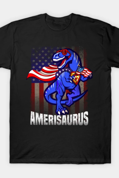 Amerisaurus Dinosaur 4th of July Kids Boys Men T Rex T-Shirt