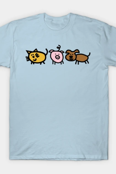 Cute Animals Cat Pig Dog for Kids T-Shirt
