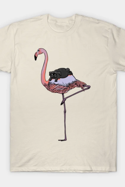 Flamingo and Black Pug T-Shirt