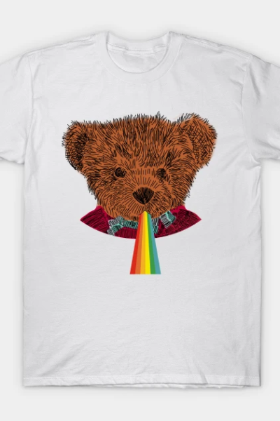 Animals with Rainbow Puke Teddy Bear Portrait T-Shirt
