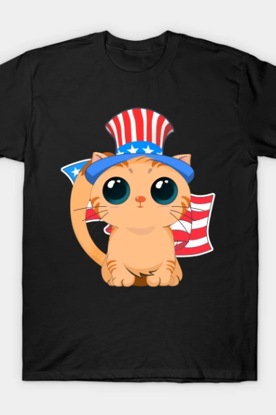 Patriot Cute Cat American Independence Day T-Shirt