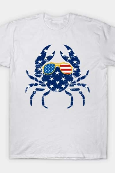 4th of July T Shirt Crab Fisherman American Flag Vintage T-Shirt