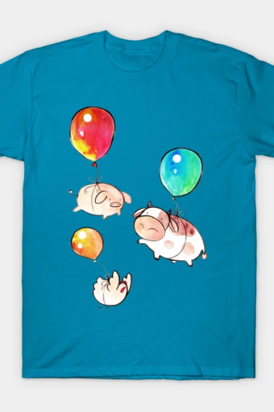 Watercolor Balloon Cow, Pig and Chicken T-Shirt