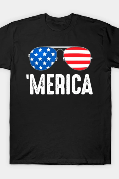 4th of July Merica T Shirt USA American Pride Sunglasses Fun T-Shirt