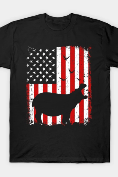 Hippo 4th of July Shirt Patriotic American USA Flag Gift T-Shirt