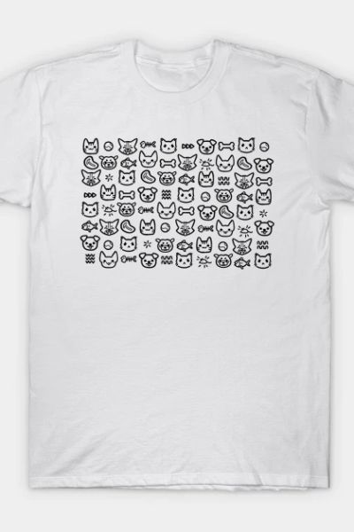 Doodle Pups and Cats (Black) T-Shirt