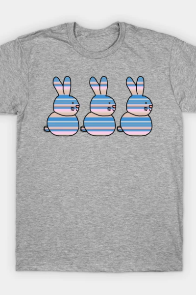 Three Bunnies Cherry Blossom Stripes Cute Animals T-Shirt