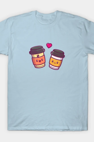 Cute Coffee Couple Cartoon Vector Icon Illustration T-Shirt