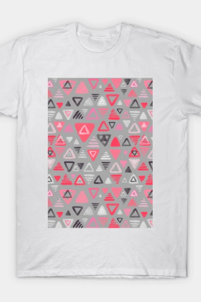 Summer Melon Hot Pink Triangles on Grey T-Shirt