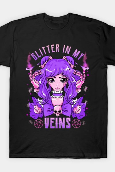 Glitter In My Veins Witchcraft Manga Anime Girl T-Shirt