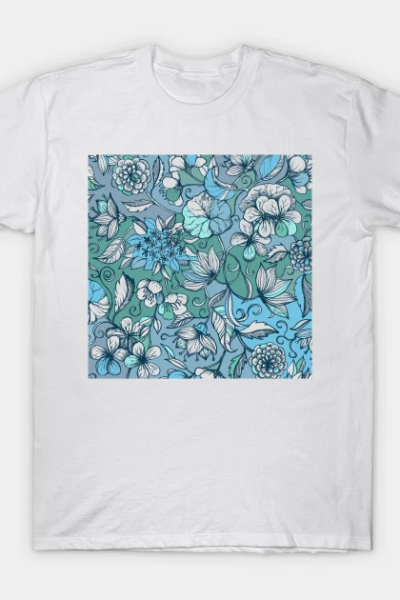 Indigo Summer – a hand drawn floral pattern T-Shirt