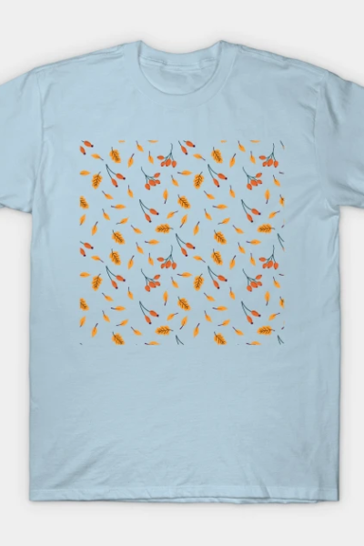 Pattern with autumn elements: falling leaves and berries. T-Shirt