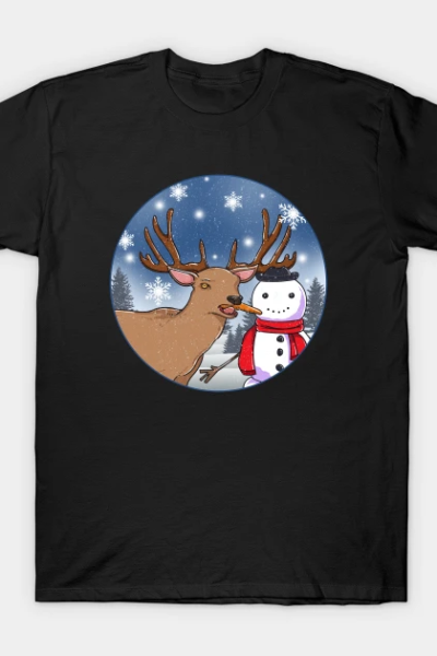 Hungry Deer and Snowman T-Shirt