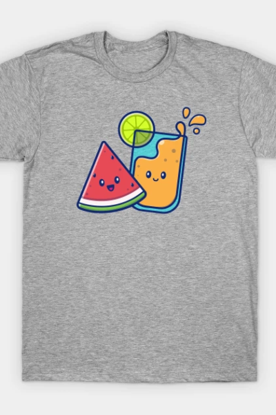 Cute Lemon Juice With Cute Watermelon Cartoon T-Shirt