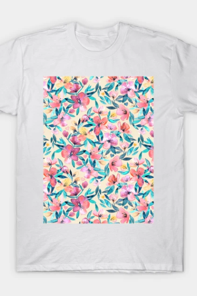 Peach Spring Floral in Watercolors T-Shirt
