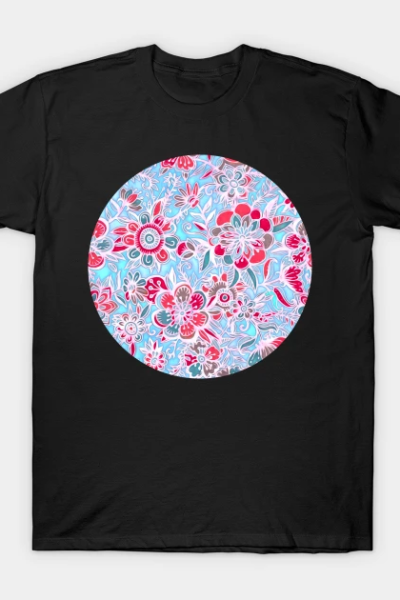 Sweet Spring Floral – cherry red & bright aqua T-Shirt