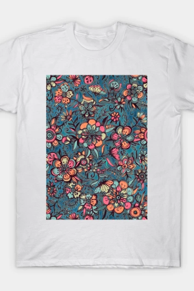 Sweet Spring Floral – soft indigo & candy pastels T-Shirt