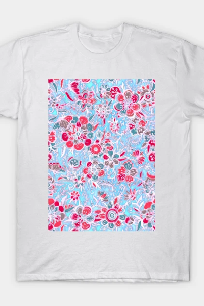 Sweet Spring Floral – cherry red & bright aqua T-Shirt