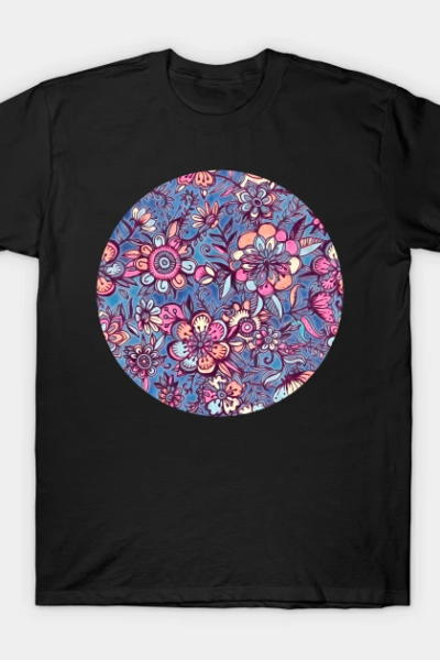 Sweet Spring Floral – soft indigo & candy pastels T-Shirt