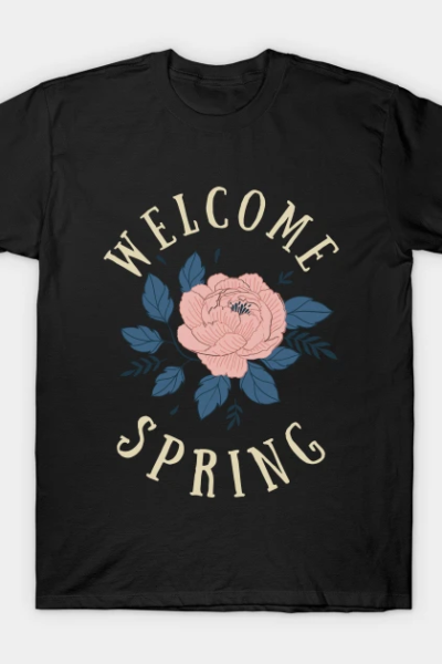 Hello Springtime Pink Flower March April May Earth Green Nature Mental Health Shirt Encouragement Love Inspirational Positivity Cute Happy Spiritual Gift T-Shirt
